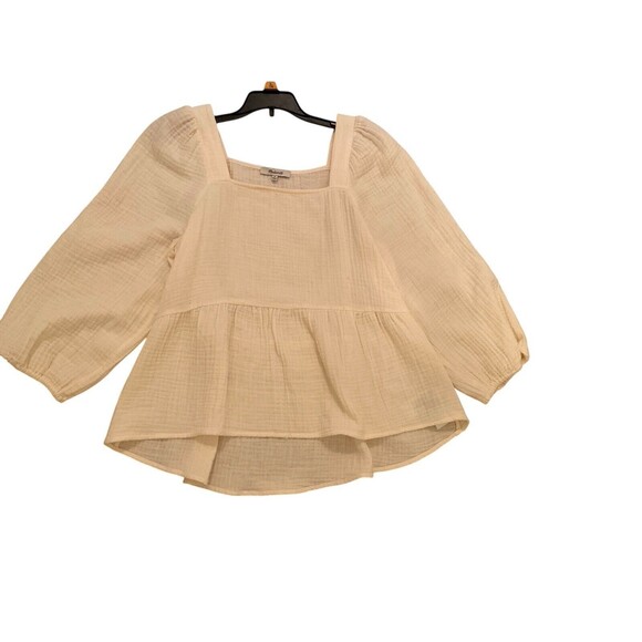 Madewell Plus Lightspun Millbrook Puff-sleeve Peplum  Size M‎ Light Yellow - Picture 5 of 10